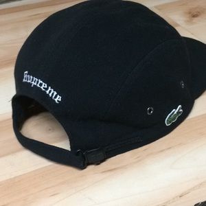 Black Supreme Lacoste 5 panel camp cap